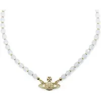 Vivienne Westwood Messaline Vit Diamant Saturnusformad Halsband Unisexhalsband Guld 6303002F-02R821 Basic Packaging-Dust Bag+Box