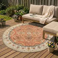 FRAAI Rund vintage utomhusmatta | Santo Flora terrakotta | Ø 120 cm | Polyester | Blommig | Rund | Plattvävd