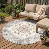 FRAAI Rund vintage utomhusmatta | Santo Mandala blå/grå | Ø 100 cm | Polyester | Blommig | Rund |