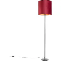 QAZQA Golvlampa svart med röd sammetskärm med guld 40 cm - Simplo
