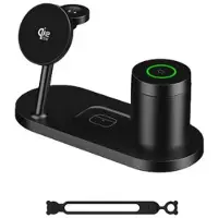 Mtp Products 4-i-1 magnetisk trådlös laddningsstation med Qi 2.2, 25W och nattlampa - svart