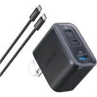 Anker Nano - Strömadapter - 70 Wh - 3 A - 3 utdatakontakter (2 x USB-C, USB) - på kabel: USB-C - black stone