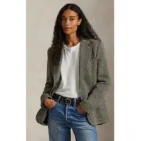 Ralph Lauren för kvinnor. 211891070002 Enkelknäppt kavaj i fiskbensmönstrad fiskbensmönstrad grågrön (46), Casual, Lino, Klassisk