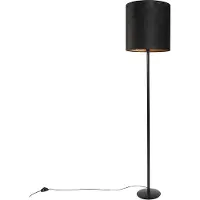 QAZQA Golvlampa svart med svart sammetskärm med guld 40 cm - Simplo