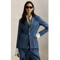 Ralph Lauren för kvinnor. 211A96197001 Enkelknäppt kavaj i chambray blå (40), Casual, Bomull, Klassisk