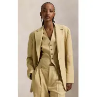 Ralph Lauren för kvinnor. 211A96189001 Hemp enkelknäppt kavaj beige (42), Casual, Lino, Klassisk