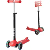 Vevor Sparkcykel för barn från 3 år, 3-hjulig sparkcykel med upplysta hjul, justerbart styre, brett halkfritt däck, lätt aluminiumram för pojkar och flickor upp till 74,8 kg, röd