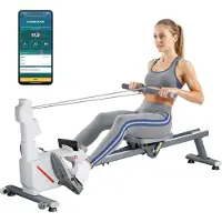 Vevor Magnetisk Roddmaskin, 16-nivåers Tyst Motstånd Justerbar, Hopfällbar Roddmaskin för Hemmabruk, 158 kg Viktkapacitet, Roddmaskiner med Dubbelglidskena, Bluetooth-App Kompatibel &amp; LCD-skärm