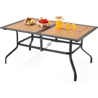 Vevor Matbord för utomhusbruk, 150 cm långt rektangulärt bistrobord i träliknande stål för 4-6 personer, med 38 mm paraplyhål, stora vädertåliga möbler för gräsmatta/veranda, brunt