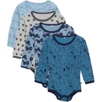 Pippi Baby Pippi Bodies l/ä - 4-pack - Blå/Ljusblå m. Mönster - - 74 - Body L/Ä