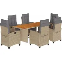 vidaXL Matgrupp för trädgården med dynor 9 delar mixbeige konstrotting