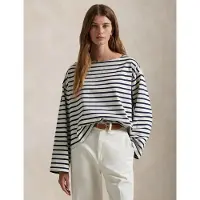 Ralph Lauren för kvinnor. 211959103004 Marinblå randig T-shirt med båthalsringning (XL), Casual, Bomull, Lång ärm