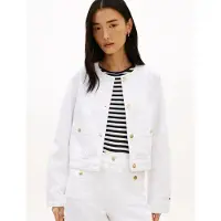 Tommy Hilfiger Gold Tone Button Collarless Denim Jacket