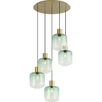 QAZQA Hotell Chic Pendellampa Mässing med Blått och Grönt Glas 5-Ljus - Qara