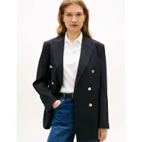 Tommy Hilfiger för kvinnor. WW0WW50784 Tidlös marinblå blazer med vid skärning (34), Casual, Polyester, Lång ärm, Marino