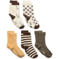 Minymo Strumpor - 5-pack - Cocoa Brown m. Mönster - - 31/34 - Strumpor
