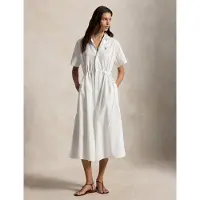 Ralph Lauren för kvinnor. 211B18195001 Lång vit skjortklänning i bomull (38), Casual, Kort ärm
