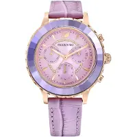 Swarovski Octea Lux Chrono Klocka Kvartsverk Läderarmband Ljuslila Urtavla Damklockor 5632263 Purple Strap
