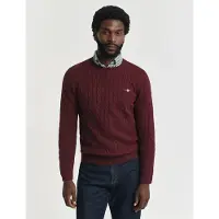 Gant för män. 8050601 Rundringad tröja med flätmönster i vinröd bomull (XXL), Casual, Granat, Bordeaux