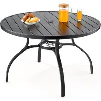 Vevor Matbord för utomhusbruk, 120 cm runt bistrobord i metall och stål, med 38 mm paraplyhål, stora utomhusmöbler i alla väder för gräsmatta, veranda, svart
