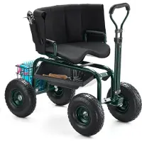 Vevor Trädgårdsstol med hjul, Rullande trädgårdspall med höjdjusterbar och 360° snurrbar sits, 181 kg viktkapacitet, Trädgårdsvagnsbänk, Ergonomiskt ryggstöd och verktygsförvaring, för trädgård, utepl