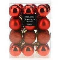 Party Deco julgranskulor röda 24 st, 3 cm, set matt/blank/glitter