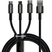 Baseus Tungsten Gold 3-in-1, 1,5 m, USB A, USB C/Micro USB A/Lightning, USB 2.0, 0,48 Gbit/s, Svart