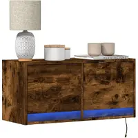 vidaXL Väggmonterad tv-bänk LEDs vit 80x31x35 cm