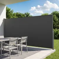 Vevor Utfällbar Sidomarkis, 185 x 420 cm Utfällbar Sidoskärm för Terrass med 180 g/m² Polyestertyg, Vattentät Solskydd Utomhus Avskärmning Rumsavdelare för Trädgård, Balkong, Pooler, Däck, Grå