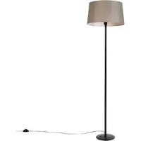 QAZQA Golvlampa svart med linneskärm taupe 45 cm - Simplo