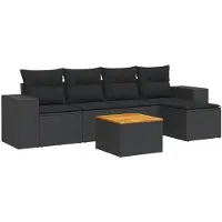 vidaXL Loungegrupp med dynor 6 delar svart konstrotting