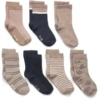 Minymo Strumpor - 7-pack- Blue Nights/Beige m. Mönster - - 19/22 - Strumpor