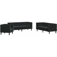 vidaXL Soffgrupp chesterfield 3 delar bolsterkuddar svart sammet