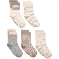 Minymo Strumpor - 5-pack - Gråmelerad/Beige m. Tryck - - 27/30 - Strumpor