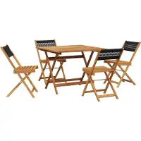 vidaXL Matgrupp för trädgården 5delar svart polypropen och massivt trä