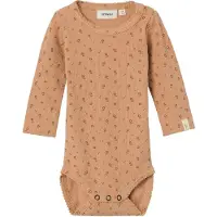 Lil´ Atelier Lil' Atelier Body l/ä - NbfGago - Noos - Nougat m. Blommor - - 62 - Body L/Ä