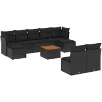 vidaXL Loungegrupp 10 delar med svarta dynor konstrotting