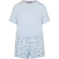 Hunkemoller Kort pyjamas 'Daisy' pastellblå / ljusblå / grön / vit
