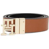 Tommy Hilfiger Bälte 'TH Monogram Plaque Buckle Reversible' konjak / svart