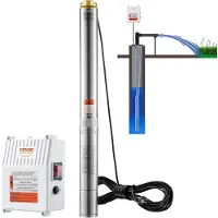Vevor Djupbrunnspump, dränkbar, 1500W 230V 60Hz, 9,8 m³/h 108 m tryckhöjd, med 19,4 m sladd och extern kontrollbox, vattenpumpar i rostfritt stål för industriellt bruk, bevattning och hemmabruk, IP68