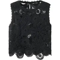 Mango Broderad topp 'GARDEN' svart