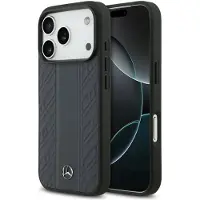 Mercedes Läder Laurel Leaves Stripes MagSafe-fodral för iPhone 17 Pro - Blå