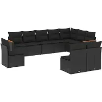 vidaXL Loungegrupp 10 delar med svarta dynor konstrotting