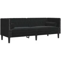 vidaXL Chesterfieldsoffa med bolster, 3-sits, svart, sammet