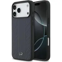 Mercedes Läder Laurel Leaves Stripes MagSafe-fodral för iPhone 17 Pro Max - Blå