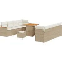 vidaXL 11-delad trädgårdsoffset med kuddar Beige Poly Rattan Akacia