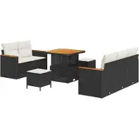 vidaXL Trädgårdsoffset med kudde 8 pcs Svart Poly rattan