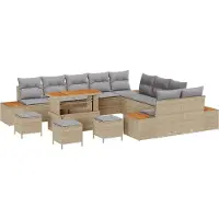 vidaXL Trädgårdsoffset med kudde 14 pcs Beige och Ljusgrå
