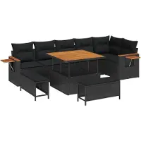 vidaXL Trädgårdsoffset 9 pcs Svart Poly Rattan och Pulverlackerad Stål
