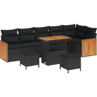 vidaXL Trädgårdsoffset 9 pcs Svart Poly Rattan och Pulverlackerad Stål
